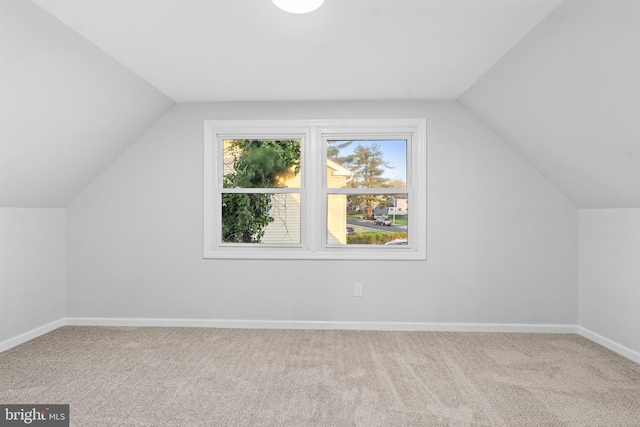 additional living space featuring baseboards, carpet, and vaulted ceiling