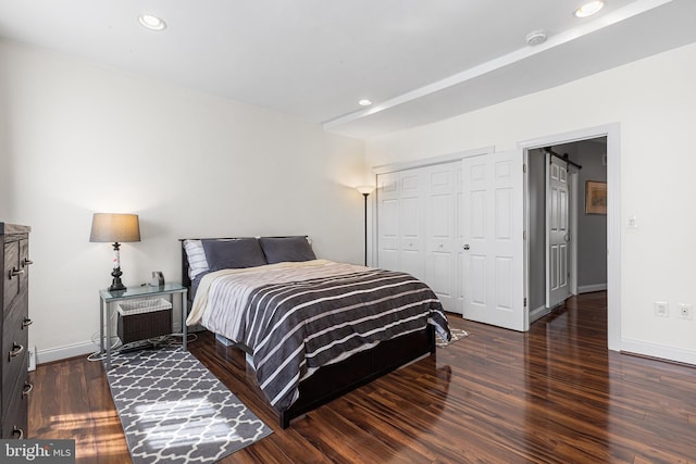 2513 Kimball St, Philadelphia, PA 19146 - bedroom with a closet, baseboards, recessed lighting, and wood finished floors