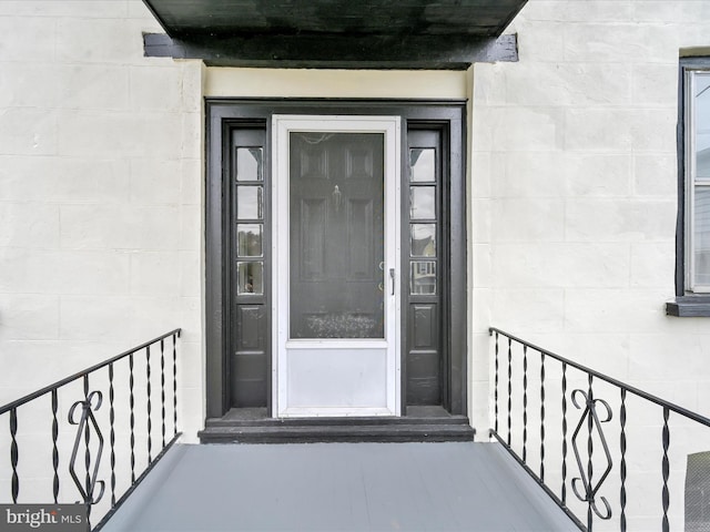 215 Biddle St, Gordon, PA 17936 - doorway to property featuring concrete block siding