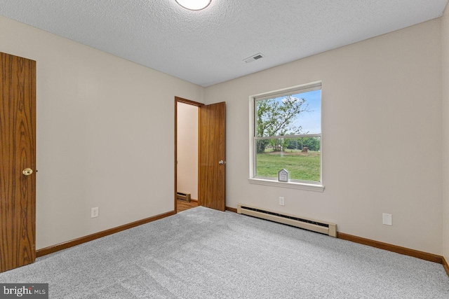 392 Walker Way, Timberville, VA 22853 - unfurnished room featuring a baseboard heating unit, carpet, a textured ceiling, baseboards, and a baseboard radiator