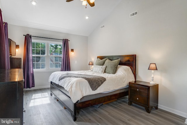 6022 Rixey Dr, Alexandria, VA 22303 - bedroom featuring wood finished floors, lofted ceiling, recessed lighting, and a ceiling fan