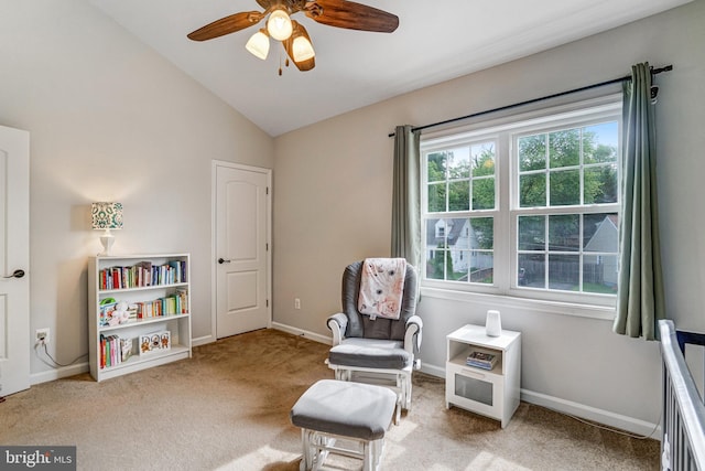 6022 Rixey Dr, Alexandria, VA 22303 - sitting room with lofted ceiling, carpet flooring, and ceiling fan