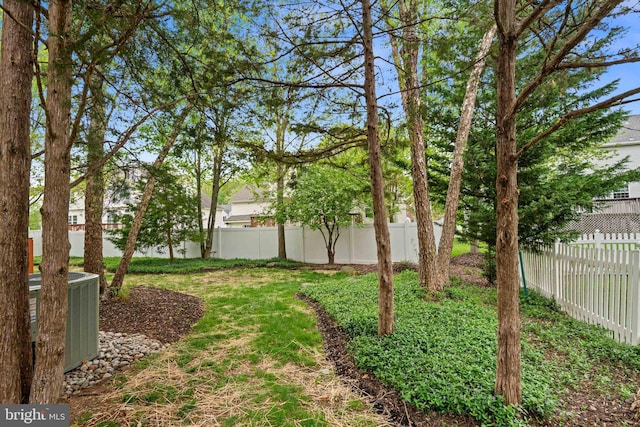 view of yard featuring a fenced backyard and cooling unit