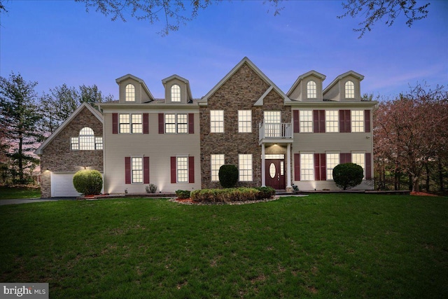 5 Klockner Ct, Lawrence Township, NJ 08648 - georgian-style home featuring a garage, a balcony, and a front lawn