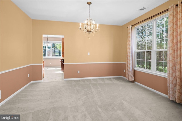 5 Klockner Ct, Lawrence Township, NJ 08648 - spare room featuring carpet floors, baseboards, an inviting chandelier, and visible vents