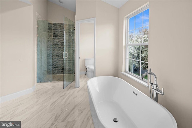 5 Klockner Ct, Lawrence Township, NJ 08648 - full bath featuring a freestanding bath, toilet, a shower stall, and baseboards