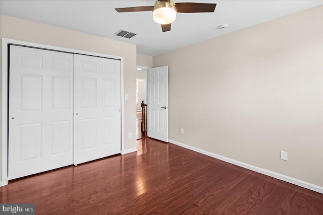 5 Klockner Ct, Lawrence Township, NJ 08648 - unfurnished bedroom with a closet, a ceiling fan, visible vents, wood finished floors, and baseboards