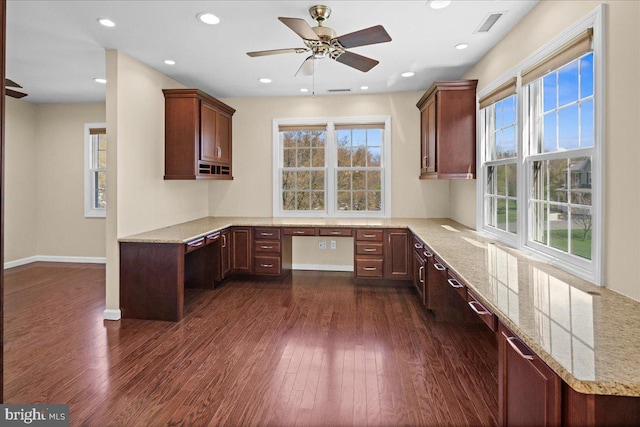 5 Klockner Ct, Lawrence Township, NJ 08648 - unfurnished office featuring a ceiling fan, recessed lighting, dark wood-style flooring, built in study area, and baseboards