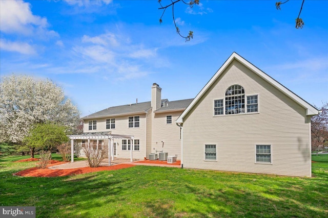5 Klockner Ct, Lawrence Township, NJ 08648 - rear view of house featuring a pergola, a patio area, central AC unit, and a lawn