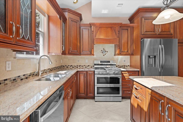 5 Klockner Ct, Lawrence Township, NJ 08648 - kitchen with stainless steel appliances, light stone countertops, premium range hood, and a sink