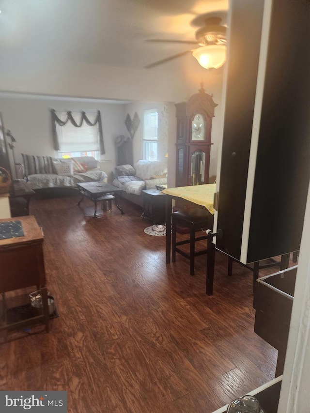 137 Washington Ave, Downingtown, PA 19335 - living area with wood finished floors and ceiling fan