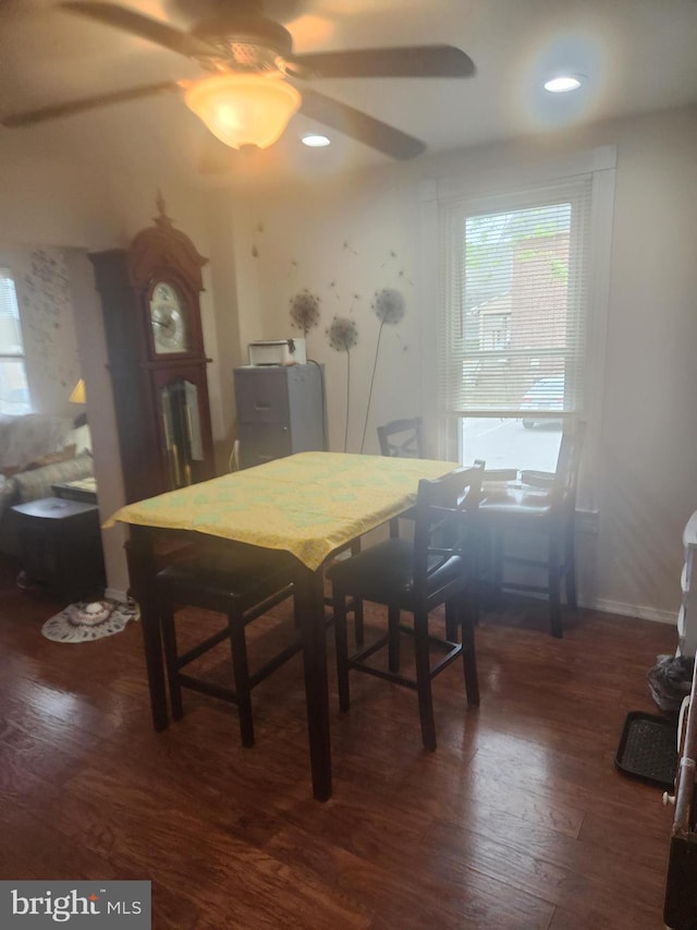 137 Washington Ave, Downingtown, PA 19335 - dining room featuring a ceiling fan, wood finished floors, and recessed lighting