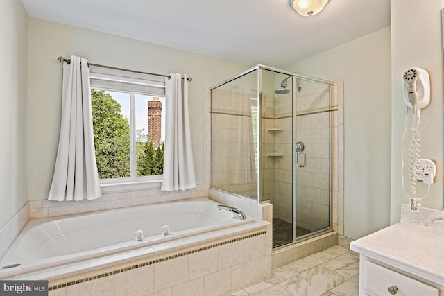815 Kenneth Pl SE, Leesburg, VA 20175 - bathroom featuring a stall shower, marble finish floor, and a garden tub