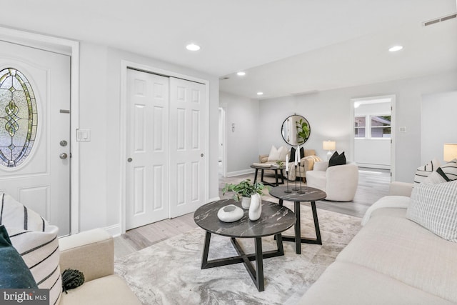 1302 Ashbridge Rd, West Chester, PA 19380 - living area featuring light wood-style floors, baseboards, and recessed lighting