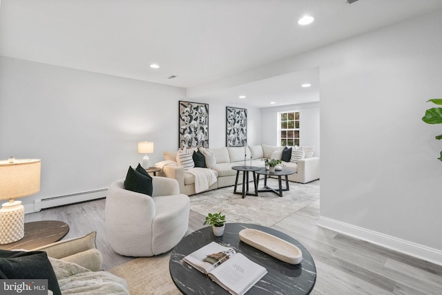 1302 Ashbridge Rd, West Chester, PA 19380 - living area featuring a baseboard radiator, wood finished floors, recessed lighting, and baseboards