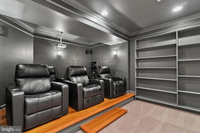 7027 Sand Cherry Way, Clinton, MD 20735 - cinema with ornamental molding, baseboards, recessed lighting, and carpet floors