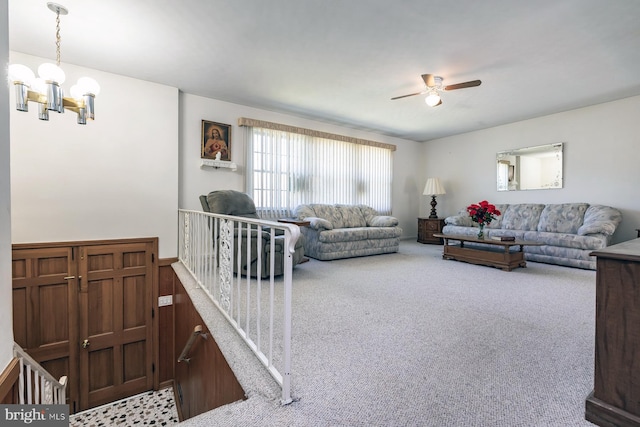1713 Marla Pl, Vineland, NJ 08361 - living room featuring carpet flooring and ceiling fan with notable chandelier