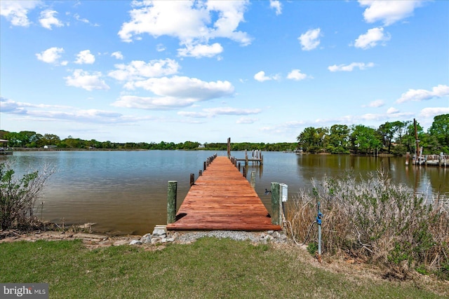 view of dock with a water view