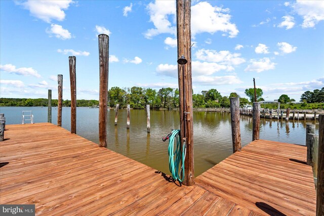 dock area featuring a water view