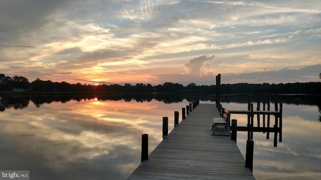 view of dock with a water view