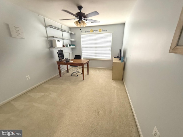 10861 Smugglers Notch Ct, White Plains, MD 20695 - office area featuring a ceiling fan, light colored carpet, and baseboards