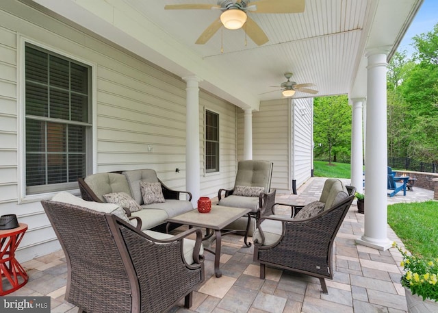 view of patio / terrace featuring outdoor lounge area and a ceiling fan