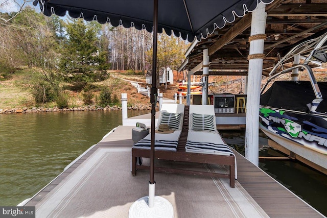 view of dock featuring a water view