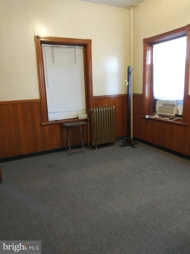 120 Arch St, Catasauqua, PA 18032 - spare room with wooden walls, radiator heating unit, cooling unit, and a wainscoted wall