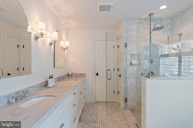208 Wardour Dr, Annapolis, MD 21401 - full bath featuring double vanity, visible vents, a stall shower, and a sink