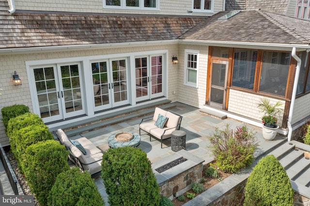 208 Wardour Dr, Annapolis, MD 21401 - exterior space featuring a fire pit and french doors