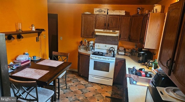 321 Central Ave, Malvern, PA 19355 - kitchen with light countertops, white range with electric stovetop, and under cabinet range hood