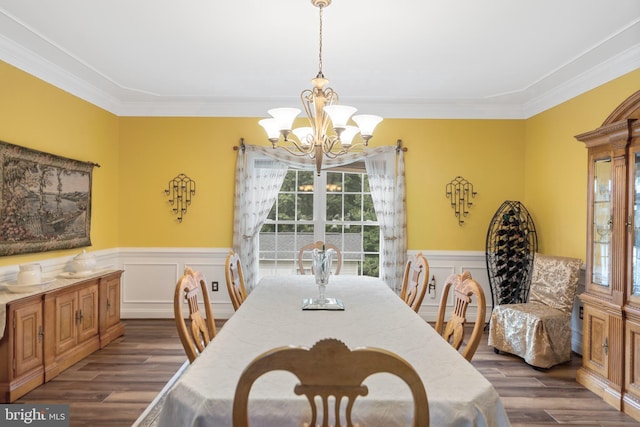 1 Pinkerton Ct, Stafford, VA 22554 - dining room featuring healthy amount of natural light, wainscoting, a chandelier, wood finished floors, and crown molding
