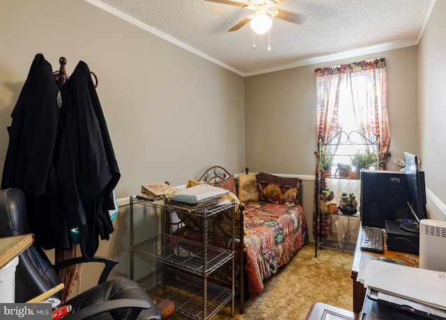 502 Page St, Woodbury, NJ 08096 - bedroom featuring crown molding, a textured ceiling, and ceiling fan