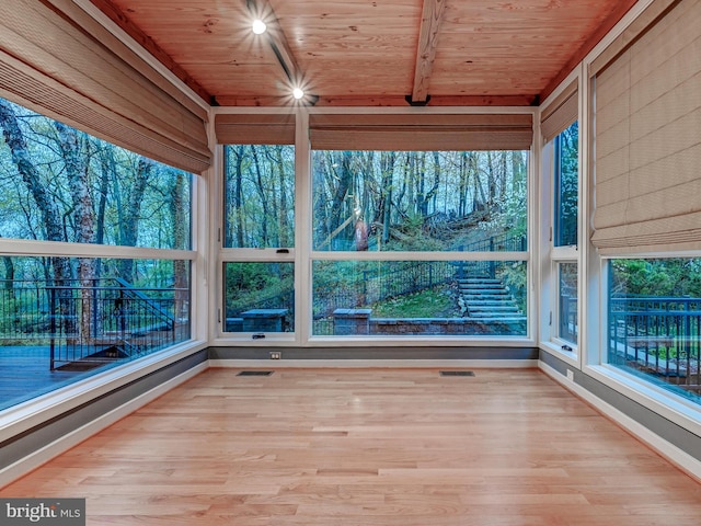 3411 Woodberry Ave, Baltimore, MD 21211 - unfurnished sunroom with wooden ceiling, wood finished floors, baseboards, and visible vents