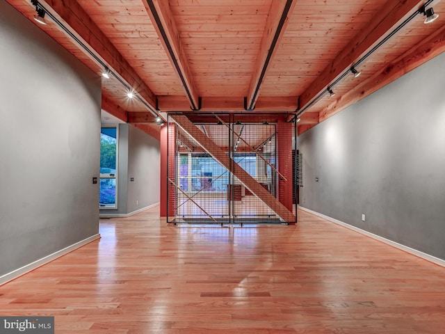 3411 Woodberry Ave, Baltimore, MD 21211 - interior space with wood finished floors, baseboards, beam ceiling, and wooden ceiling