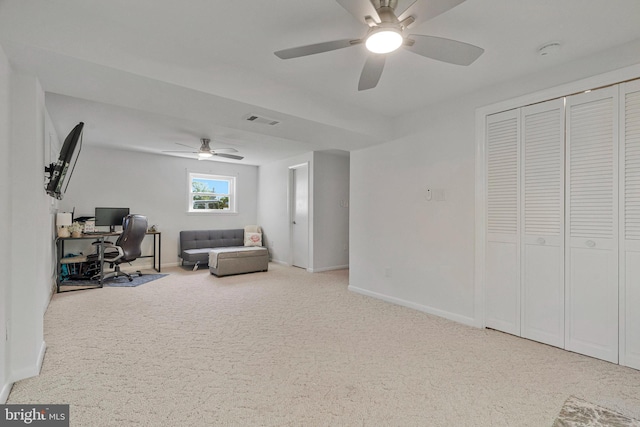 305 W Poplar Rd, Sterling, VA 20164 - home office with ceiling fan, carpet flooring, and visible vents