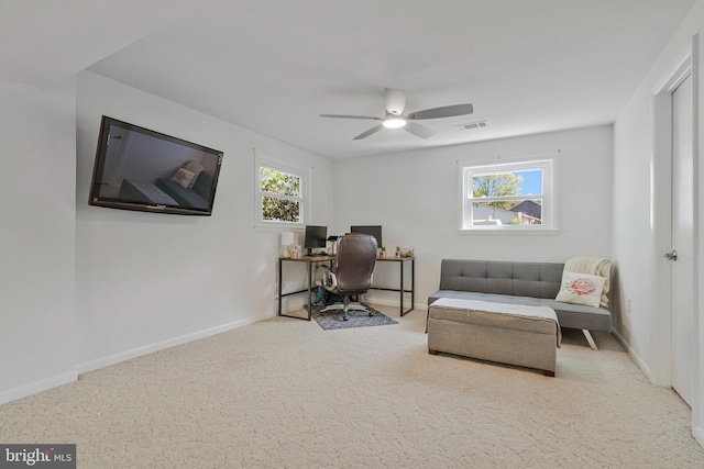 305 W Poplar Rd, Sterling, VA 20164 - living area featuring ceiling fan, baseboards, carpet flooring, and visible vents