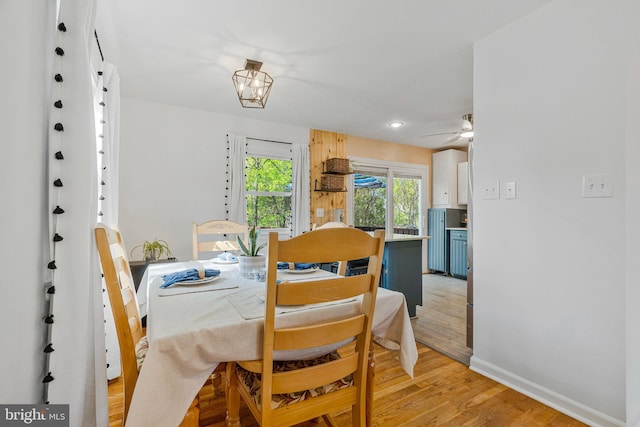305 W Poplar Rd, Sterling, VA 20164 - dining area with light wood finished floors, baseboards, recessed lighting, and ceiling fan