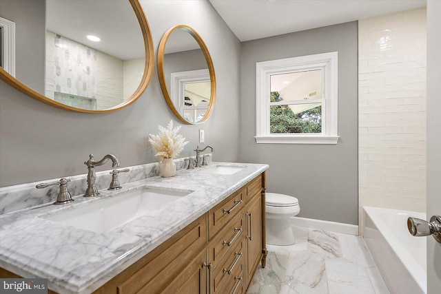 210 N Main St, Berlin, MD 21811 - full bath featuring toilet, baseboards, a sink, and marble finish floor