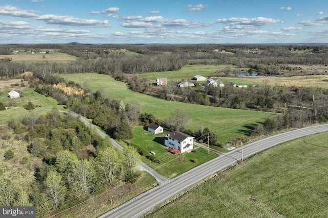aerial view featuring a rural view