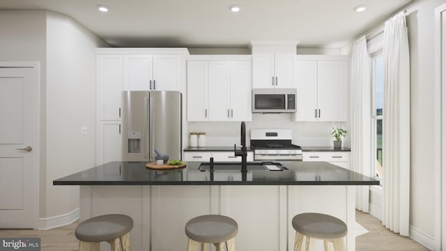 43290 Farringdon Sq, Broadlands, VA 20148 - kitchen featuring stainless steel microwave, fridge with ice dispenser, gas range oven, a sink, and dark countertops