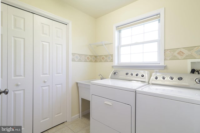 142 Faust Cir, Bellefonte, PA 16823 - washroom featuring laundry area, light tile patterned floors, and washing machine and dryer