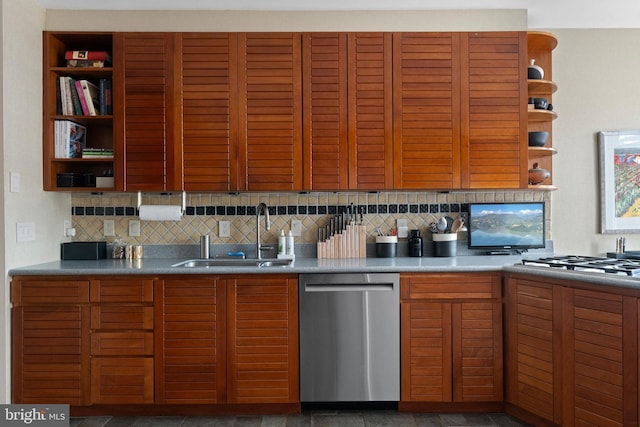 1910 Biltmore St NW Unit 2, Washington, DC 20009 - kitchen with dishwasher, open shelves, a sink, and decorative backsplash