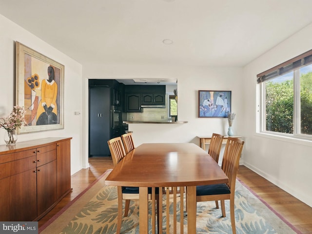 dining area featuring baseboards and wood finished floors