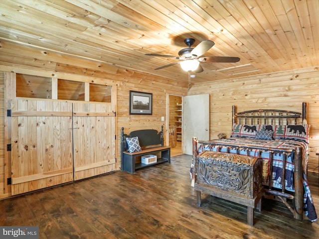 125 Rural Retreat Ln, Great Cacapon, WV 25422 - bedroom featuring wood ceiling, wood-type flooring, wood walls, and ceiling fan