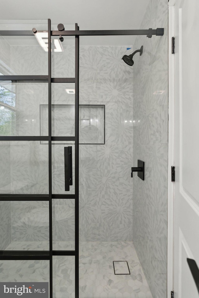 bathroom with a shower stall