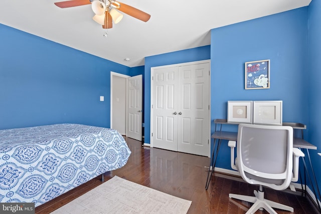 42364 Winsbury W Pl, Sterling, VA 20166 - bedroom with wood finished floors, a closet, baseboards, and a ceiling fan