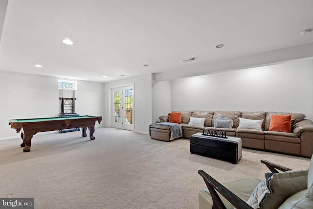 42364 Winsbury W Pl, Sterling, VA 20166 - game room featuring baseboards, billiards, light carpet, and recessed lighting