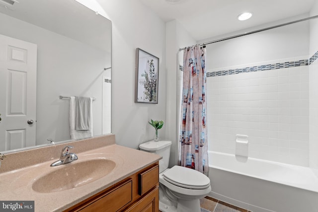 42364 Winsbury W Pl, Sterling, VA 20166 - full bath with toilet, vanity, shower / bath combination with curtain, recessed lighting, and tile patterned floors