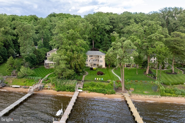 922 Old County Rd, Severna Park, MD 21146 - dock area featuring a water view, a yard, and a forest view